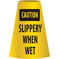 NMC - Caution - Slippery When Wet, 21-3/4" Wide x 11" High, Polyethylene Floor Sign - Cone, Black on Yellow, For Restroom, Janitorial & Housekeeping - USA Tool & Supply