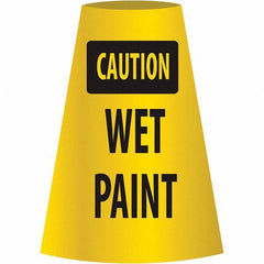 NMC - Caution - Wet Paint, 21-3/4" Wide x 11" High, Polyethylene Floor Sign - Cone, Black on Yellow, For Restroom, Janitorial & Housekeeping - USA Tool & Supply