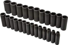 Proto - 25 Piece 1/2" Drive Deep Well Impact Socket Set - 6 Points, 8mm to 36mm Range, Metric Measurement Standard - USA Tool & Supply