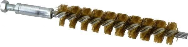 Schaefer Brush - 4" Brush Length, 3/4" Diam, Double Stem, Single Spiral Tube Brush - 6-1/4" Long, Brass, 1/4-28 Male Connection - USA Tool & Supply