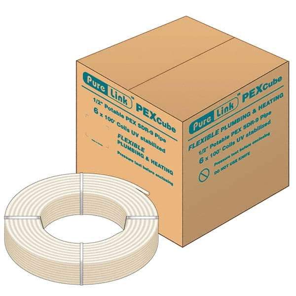 Mueller Industries - 0.475" ID x 5/8" OD, 100' Long, PEX-A Tube - Natural with Red Print, 100 Max psi - USA Tool & Supply