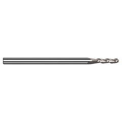 0.6 mm Dia. × 4 mm Shank × 1.8 mm DOC × 50 mm OAL, Carbide Uncoated, 3 Flute, Ballnose End Mill - Exact Industrial Supply