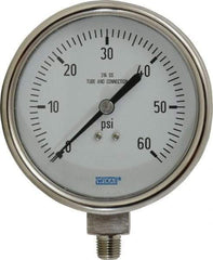 Wika - 4" Dial, 1/4 Thread, 0-60 Scale Range, Pressure Gauge - Lower Connection Mount, Accurate to 1% of Scale - USA Tool & Supply