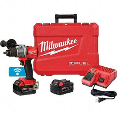 Milwaukee Tool - 18 Volt 1/2" Chuck Pistol Grip Handle Cordless Drill - 0-2000 RPM, Keyless Chuck, Reversible, 2 Lithium-Ion Batteries Included - USA Tool & Supply