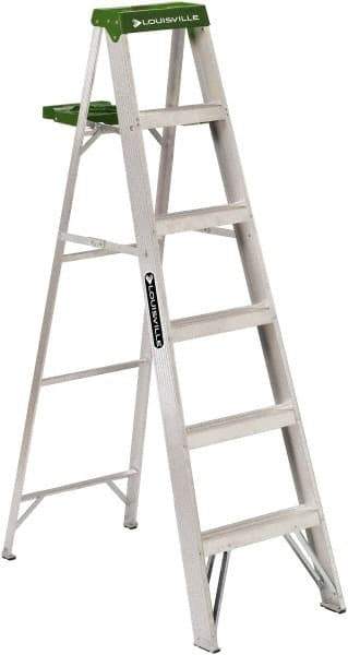Louisville - 5 Steps, 6' High, Type II Rating, Aluminum Step Ladder - 225 Lb Capacity, 21-13/16" Base Width - USA Tool & Supply