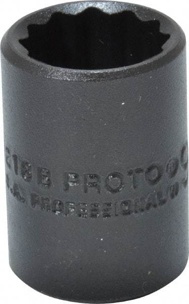Proto - 9/16", 3/8" Drive, Standard Hand Socket - 12 Points, 1-1/8" OAL, Alloy Steel, Black Finish - USA Tool & Supply