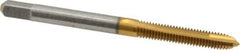 Kennametal - M4x0.70 Metric Coarse, 2 Flute, TiN Finish, High Speed Steel Spiral Point Tap - Plug Chamfer, Right Hand Thread, 2-3/8" OAL, 3/4" Thread Length, 0.168" Shank Diam, 6H Class of Fit, Series 2351T - Exact Industrial Supply