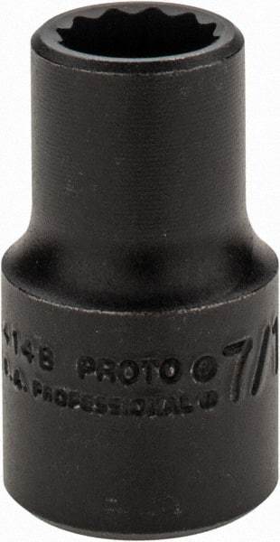 Proto - 7/16", 1/2" Drive, Standard Hand Socket - 12 Points, 1-1/2" OAL, Alloy Steel, Black Finish - USA Tool & Supply