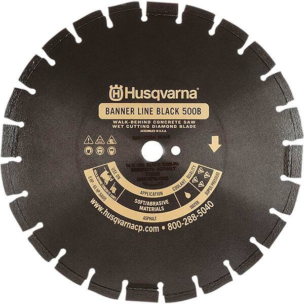 Husqvarna - 14" Diam, 1" Arbor Hole Diam, Continuous Edge Tooth Wet & Dry Cut Saw Blade - Diamond-Tipped, General Purpose Action, Standard Round Arbor - USA Tool & Supply