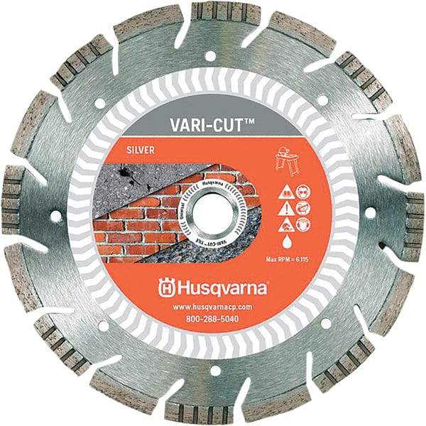 Husqvarna - 10" Diam, 5/8 & 7/8" Arbor Hole Diam, Continuous Edge Tooth Wet & Dry Cut Saw Blade - Diamond-Tipped, Fast Cutting Action, Standard Round Arbor - USA Tool & Supply