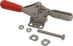 De-Sta-Co - 600 Lb Holding Capacity, Horizontal Handle, Manual Hold Down Toggle Clamp - 56° Handle Movement, 91° Bar Opening, U-Bar, Flanged Base, Electro-Plated Zinc, Stainless Steel - USA Tool & Supply