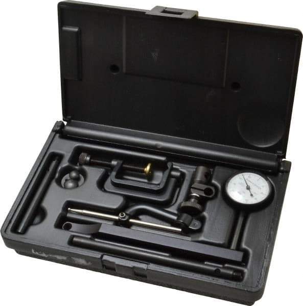 TESA Brown & Sharpe - 8 Piece, 0" to 0.2" Measuring Range, 1-1/2" Dial Diam, 0-100 Dial Reading, White Dial Test Indicator Kit - 11/32" Contact Point Length, 0.001" Dial Graduation - USA Tool & Supply