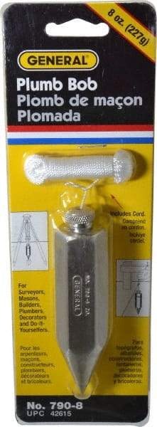 General - 4 Inch Long, 7/8 Inch Diameter Steel Plumb Bob - 8 Ounce - USA Tool & Supply