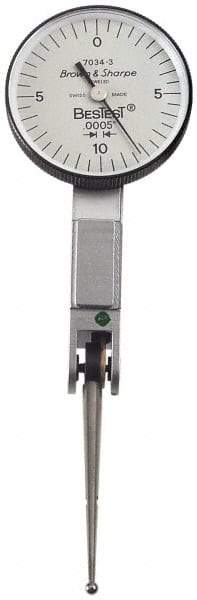 TESA Brown & Sharpe - 0.02 Inch Range, 0.0005 Inch Dial Graduation, Horizontal Dial Test Indicator - 1-1/2 Inch White Dial, 0-10-0 Dial Reading, Accurate to 0.0005 Inch - USA Tool & Supply