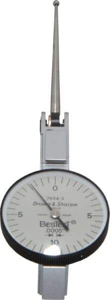 TESA Brown & Sharpe - 0.02 Inch Range, 0.0005 Inch Dial Graduation, Horizontal Dial Test Indicator - 1 Inch White Dial, 0-10-0 Dial Reading, Accurate to 0.0005 Inch - USA Tool & Supply
