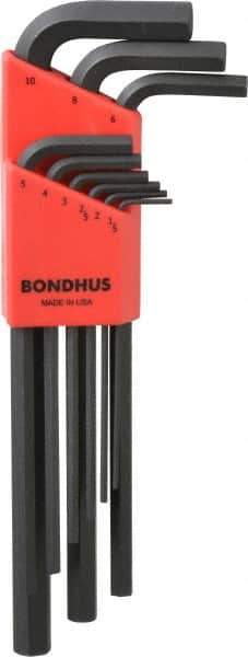 Bondhus - 9 Piece L-Key Hex Key Set - Hex Range 1.5 to 10mm, Protanium - USA Tool & Supply