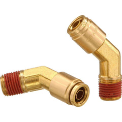 Metal Push-To-Connect Tube Fittings; Fitting Type: 45 ™ EL; Connection Type: Push-to-Connect x MNPT; Material: Brass; Thread Size: 3/8″; Tube Outside Diameter: 3/8; Fitting Shape: 45 ™ Elbow; Maximum Working Pressure (Psi