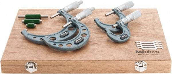 Mitutoyo - 0 to 4" Range, 4 Piece Mechanical Outside Micrometer Set - 0.0001" Graduation, 0.0001" Accuracy, Friction Thimble, Carbide Tipped Face - USA Tool & Supply