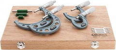 Mitutoyo - 0 to 4" Range, 4 Piece Mechanical Outside Micrometer Set - 0.0001" Graduation, 0.0001" Accuracy, Friction Thimble, Carbide Tipped Face - USA Tool & Supply