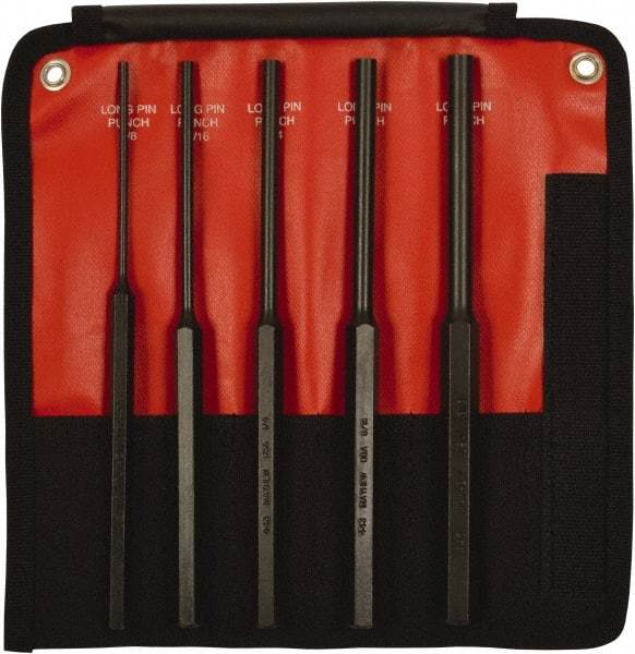 Mayhew - 5 Piece, 1/8 to 3/8", Pin Punch Set - Hex Shank, Steel, Comes in Kit Bag - USA Tool & Supply