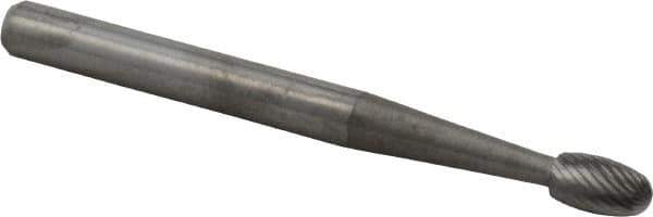 M.A. Ford - 1/8" Cut Diam, 1/8" Shank Diam, Oval Head Double Cut Burr - Carbide, Radius End, 7/32" LOC, 1-1/2" OAL - USA Tool & Supply