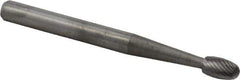 M.A. Ford - 1/8" Cut Diam, 1/8" Shank Diam, Oval Head Double Cut Burr - Carbide, Radius End, 7/32" LOC, 1-1/2" OAL - USA Tool & Supply