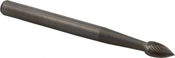 M.A. Ford - 1/8" Cut Diam, 1/8" Shank Diam, Flame Head Fine Cut Burr - Carbide, Radius End, 1/4" LOC, 1-1/2" OAL - USA Tool & Supply