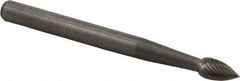 M.A. Ford - 1/8" Cut Diam, 1/8" Shank Diam, Flame Head Fine Cut Burr - Carbide, Radius End, 1/4" LOC, 1-1/2" OAL - USA Tool & Supply