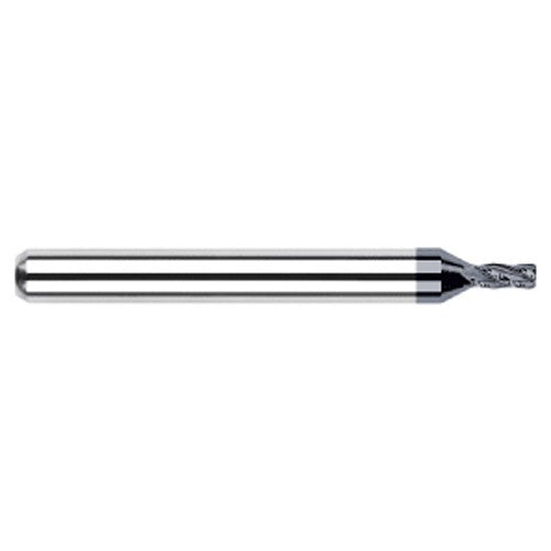 Miniature End Mills - Stub & Standard - 0.0930″ (3/32″) Cutter Diameter × 0.0150″ (1/64″) Radius × 0.1400″ (9/64″) Length of Cut Carbide Corner Radius End Mill, 4 Flutes, AlTiN Coated - Exact Industrial Supply