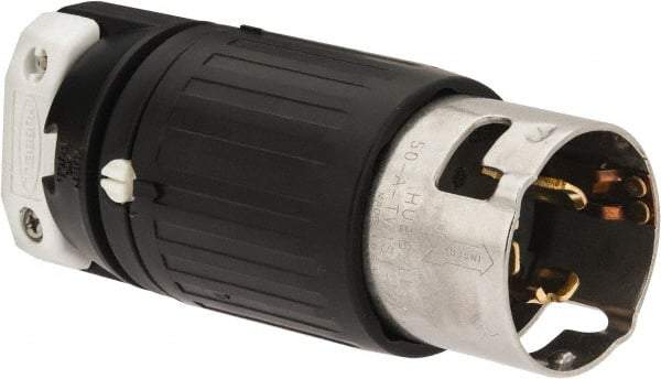 Hubbell Wiring Device-Kellems - 250 VAC, 50 Amp, NonNEMA Configuration, Industrial Grade, Self Grounding Plug - 3 Phase, 3 Poles, IP20, 0.83 to 1-1/4 Inch Cord Diameter - USA Tool & Supply