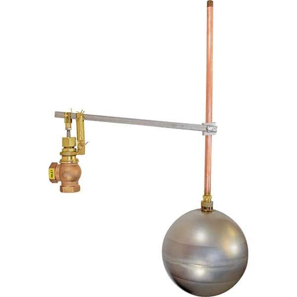 Control Devices - 1/2" Pipe, Brass & Bronze, Angle Pattern-Single Seat, Mechanical Float Valve - 100 psi, FIP x FIP End Connections - USA Tool & Supply