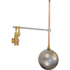 Control Devices - 1/2" Pipe, Brass & Bronze, Angle Pattern-Single Seat, Mechanical Float Valve - 100 psi, FIP x FIP End Connections - USA Tool & Supply