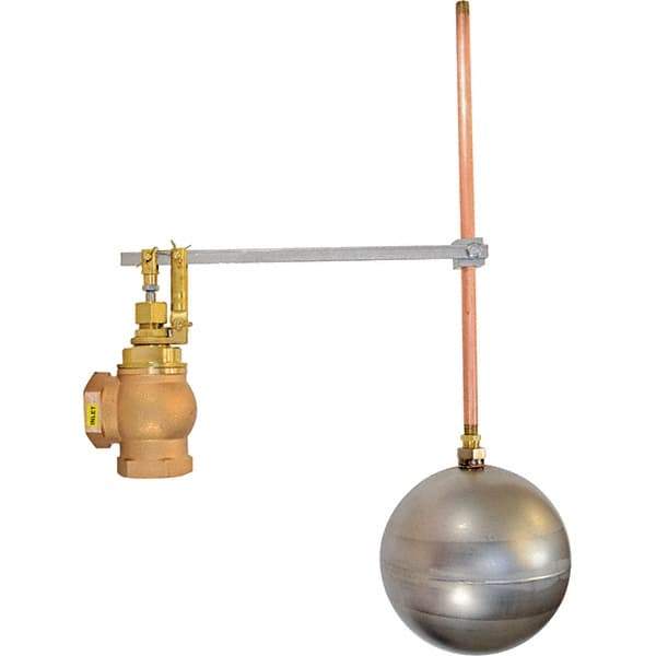 Control Devices - 1" Pipe, Brass & Bronze, Angle Pattern-Single Seat, Mechanical Float Valve - 100 psi, FIP x FIP End Connections - USA Tool & Supply