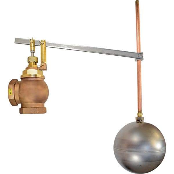 Control Devices - 2" Pipe, Brass & Bronze, Angle Pattern-Single Seat, Mechanical Float Valve - 75 psi, FIP x FIP End Connections - USA Tool & Supply