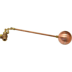 Control Devices - 1/2" Pipe, Brass & Bronze, Angle Pattern-Double Seat, Mechanical Float Valve - 100 psi, FIP End Connections - USA Tool & Supply