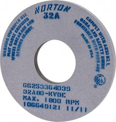 Norton - 14" Diam x 5" Hole x 1" Thick, K Hardness, 80 Grit Surface Grinding Wheel - Aluminum Oxide, Type 1, Medium Grade, 1,800 Max RPM, Vitrified Bond, No Recess - USA Tool & Supply