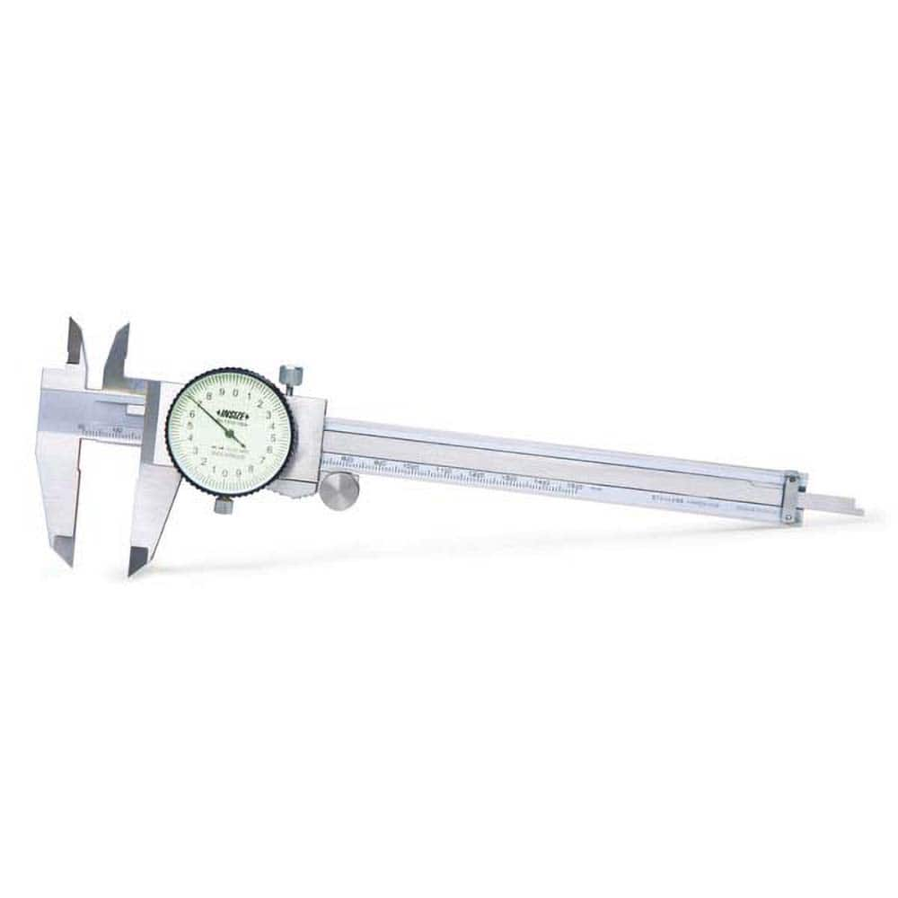 Insize USA LLC - Dial Calipers; Maximum Measurement (mm): 150 ; Dial Graduation (mm): 0.0200 ; Accuracy (mm): +/-0.03 ; Jaw Length (mm): 40.00 ; Range Per Revolution (mm): 1.00 ; Dial Face Color: White - Exact Industrial Supply