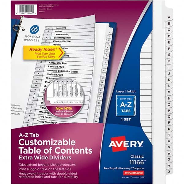 AVERY - Tabs, Indexes & Dividers Indexes & Divider Type: Preprinted Tab Dividers Size: 8 1/2 x 11 - USA Tool & Supply