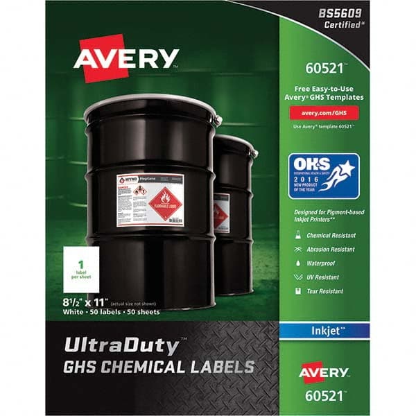 AVERY - Pack of (50), 8-1/2" x 11" White Synthetic Film ID Labels - USA Tool & Supply