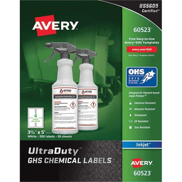 AVERY - Pack of (200), 3-1/2" x 5" White Synthetic Film ID Labels - USA Tool & Supply