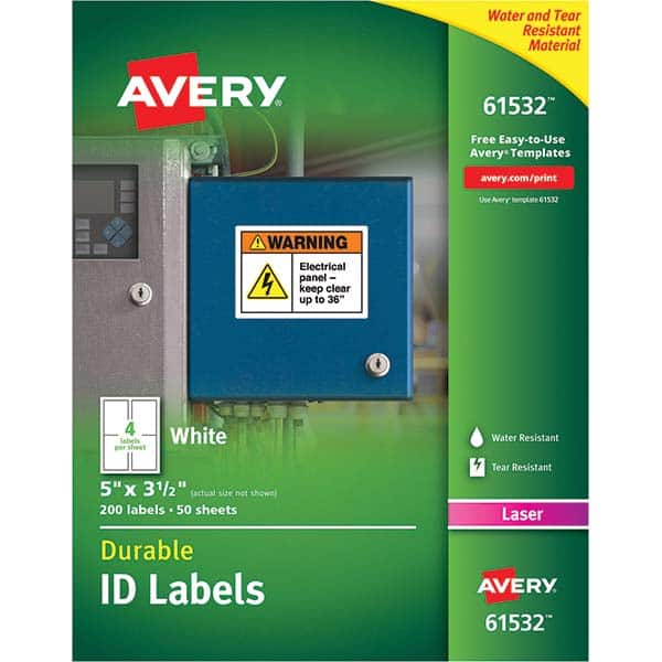 AVERY - Pack of (200), 5" x 3-1/2" White Paper Durable Square Labels - USA Tool & Supply