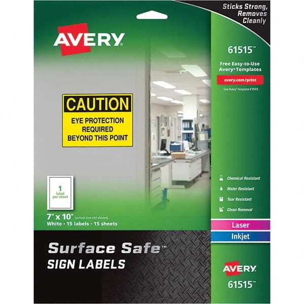 AVERY - Pack of (15), 7" x 10" White Polyester Durable Square Labels - USA Tool & Supply