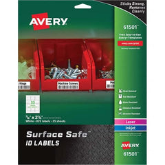 AVERY - Pack of (825), 7/8" x 2-5/8" White Polyester Durable Square Labels - USA Tool & Supply