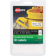 AVERY - Pack of (40), 1-1/4" x 3-1/2" White Paper Durable Square Labels - USA Tool & Supply