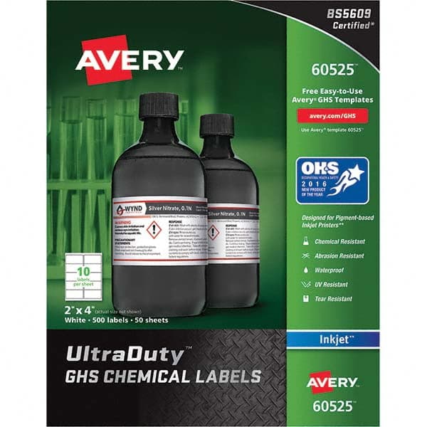 AVERY - Pack of (500), 2" x 4" White Synthetic Film ID Labels - USA Tool & Supply