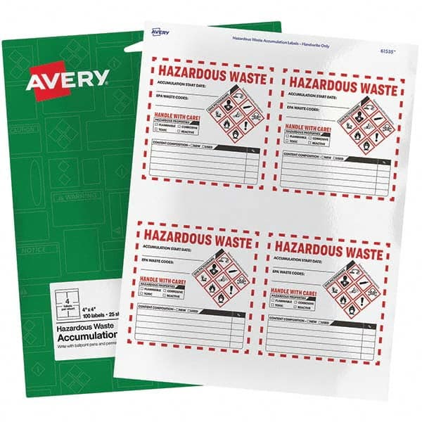 AVERY - Pack of (100), 4" x 4" White Paper ID Labels - USA Tool & Supply