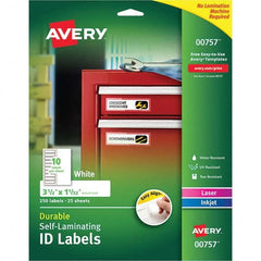 AVERY - Pack of (250), 1-1/32" x 3-1/2" White Paper Self Laminating Labels - USA Tool & Supply