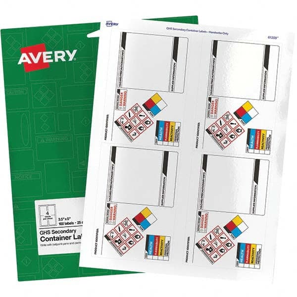 AVERY - Pack of (100), 3-1/2" x 5" White Paper ID Labels - USA Tool & Supply