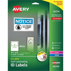 AVERY - Pack of (25), 5" x 7-1/2" White Paper Self Laminating Labels - USA Tool & Supply