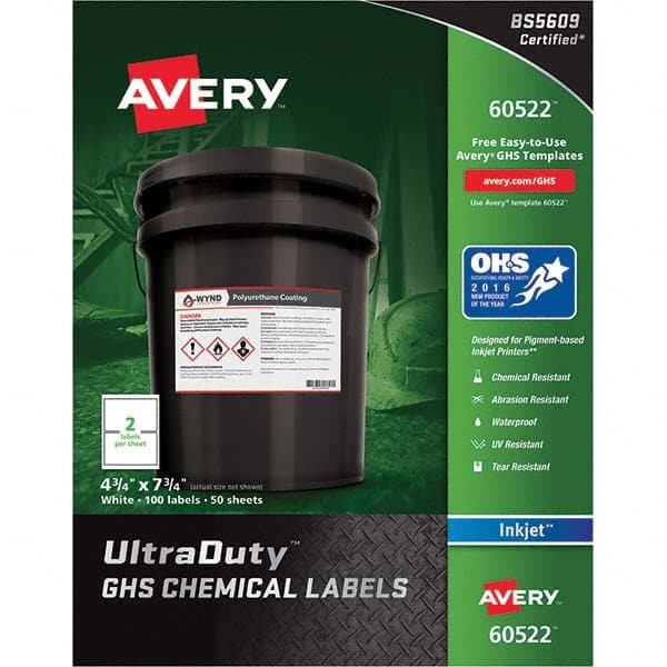 AVERY - Pack of (100), 4-3/4" x 7-3/4" White Synthetic Film ID Labels - USA Tool & Supply